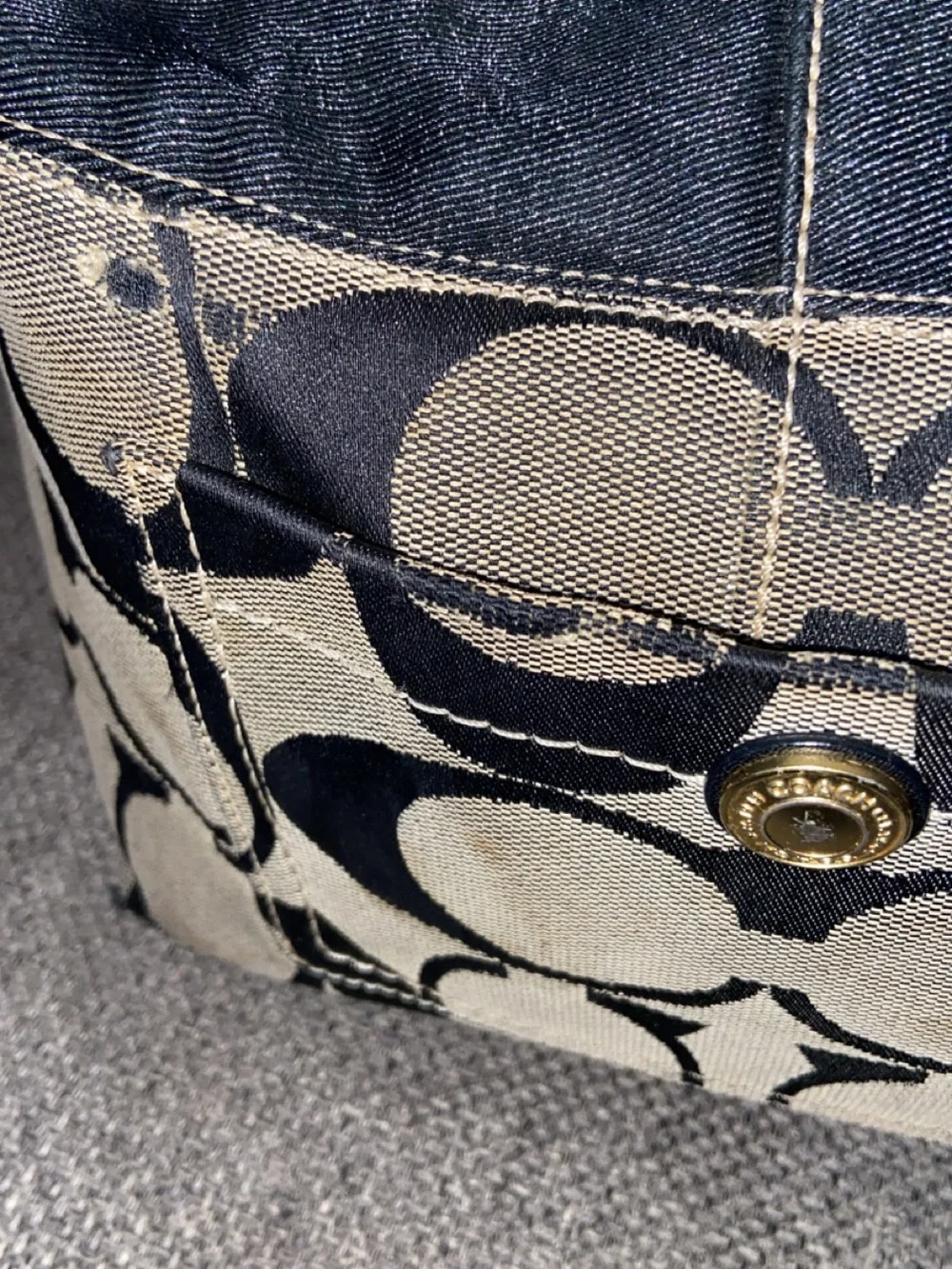 Coach Signature Canvas and Leather Shoulder Bag in Black/Tan